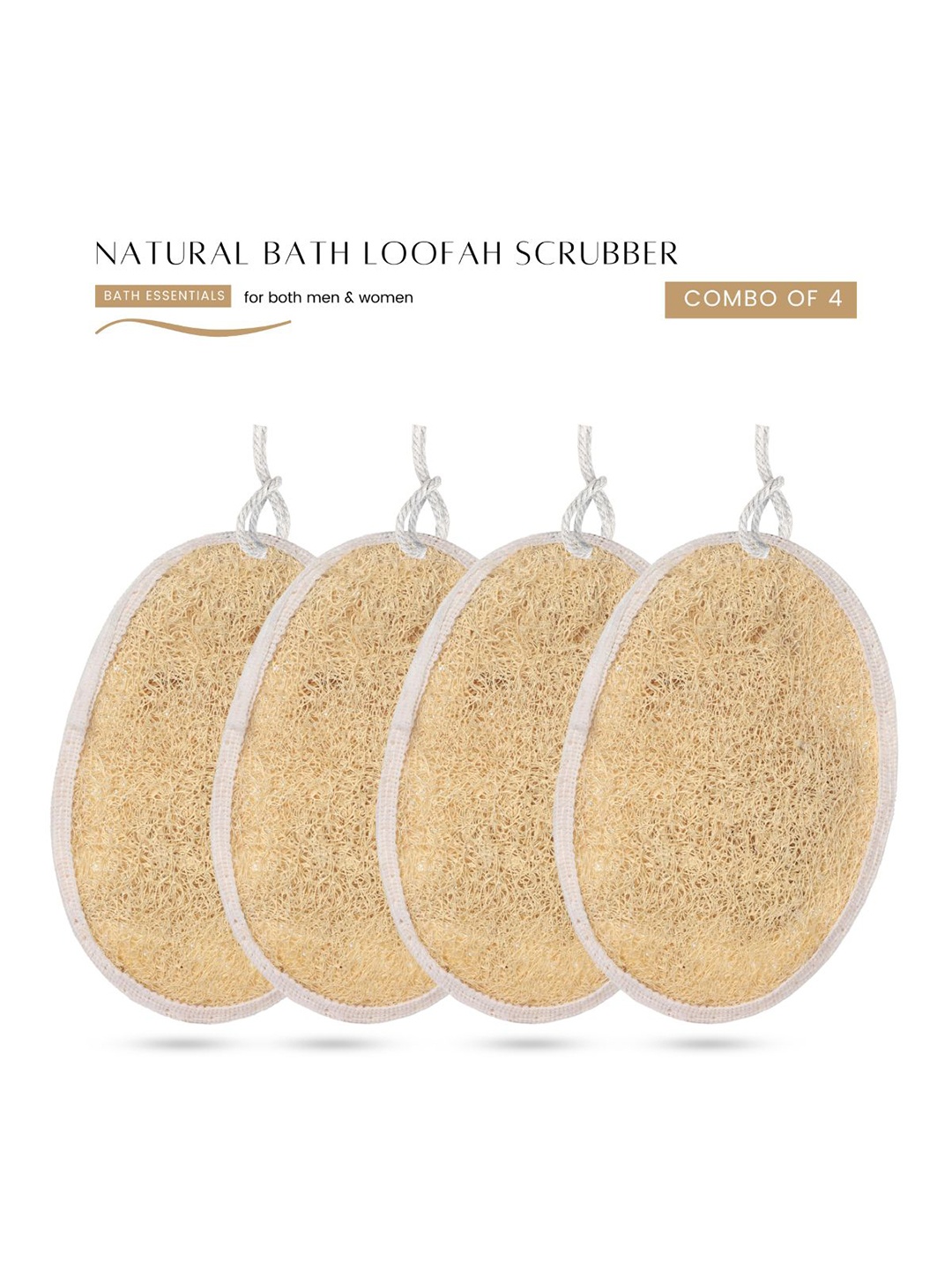 

CareDone Set Of 4-Pcs Natural Body Scrubber Loofah, Beige