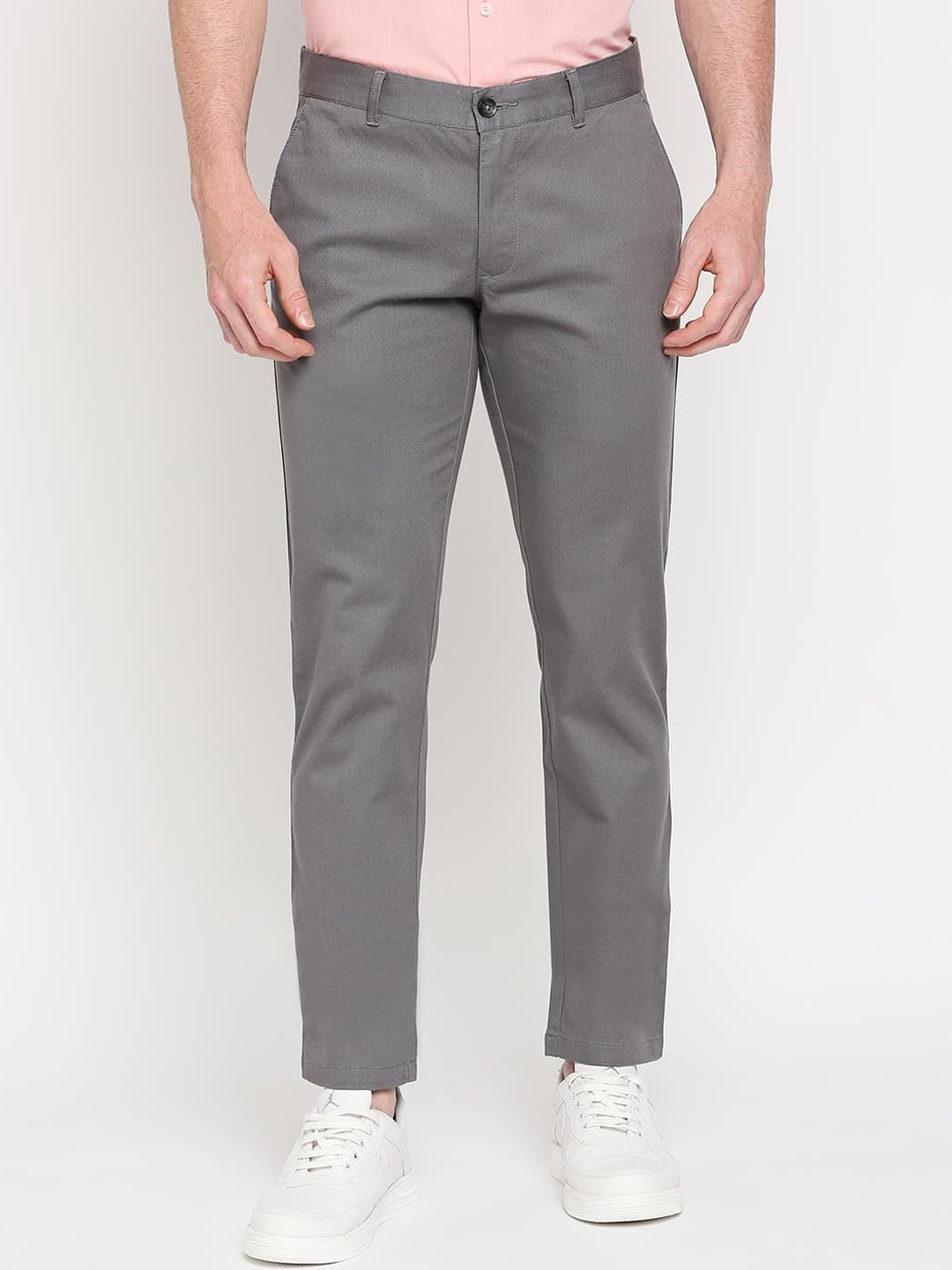 

Basics Men Tapered Fit Mid-Rise Flat-Front Trousers, Grey