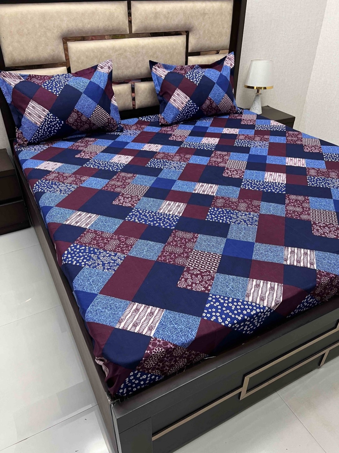 

Pure Decor Queen Size Double Bed Bedsheet With 2 Pillow Covers 2.28m X 2.54m, Blue