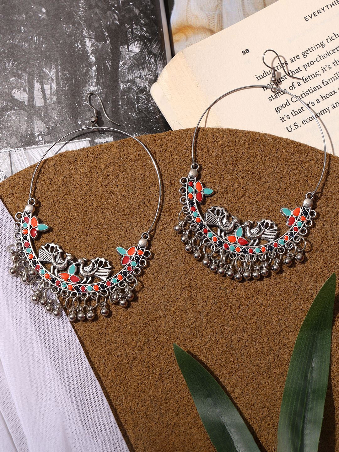 

VENI Silver-Plated Stone-Studded Oxidised Chandbalis