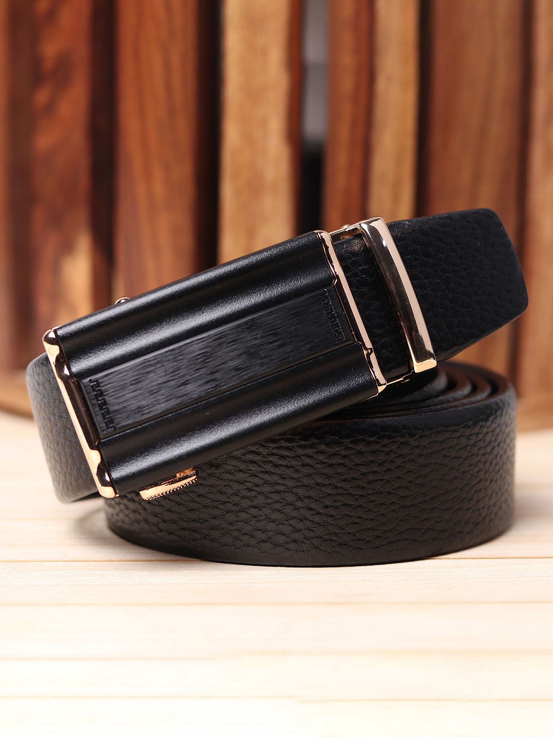 

WINSOME DEAL Men Slider Buckle Closure Textured Formal Belt, Black