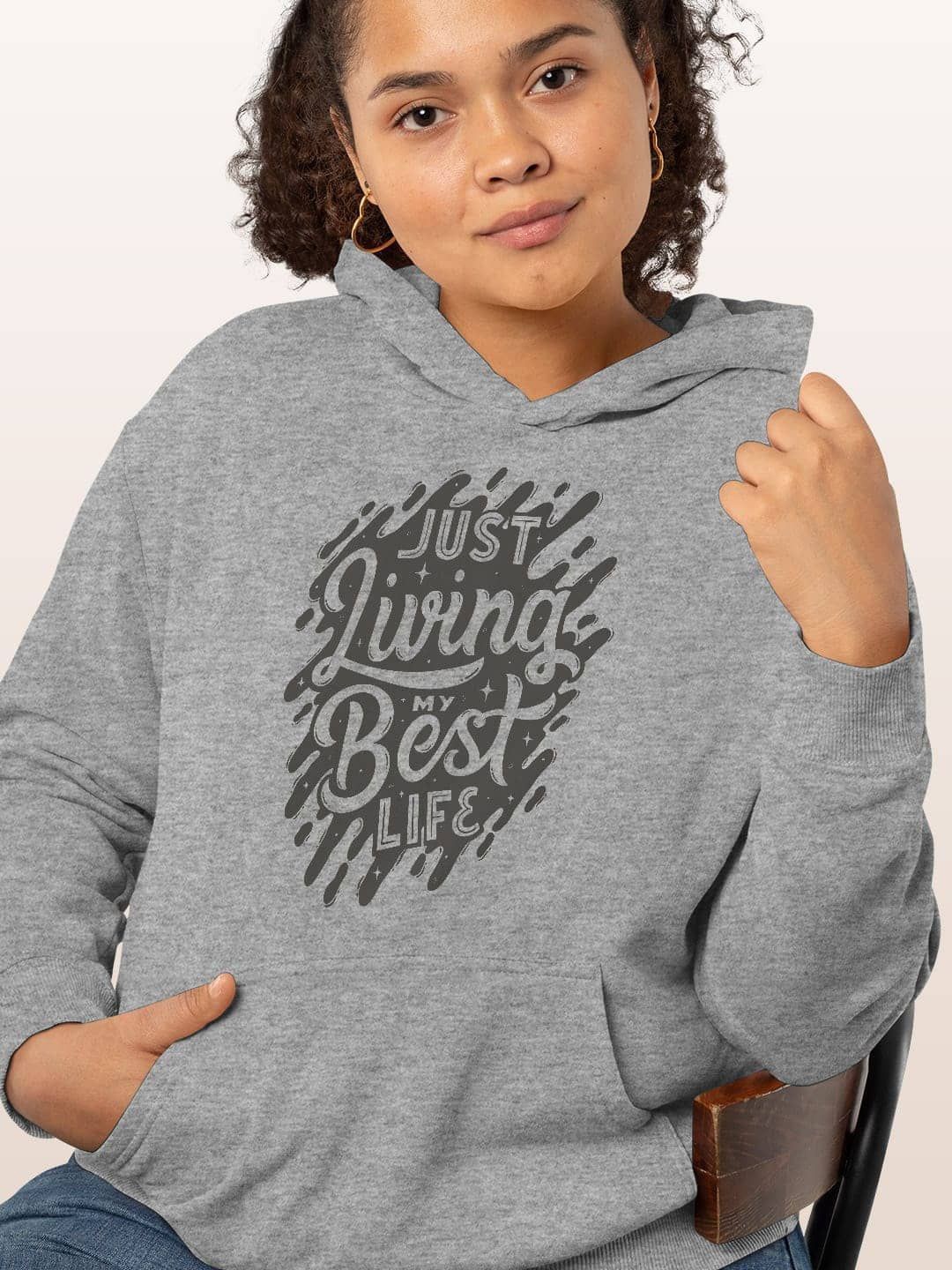 

macmerise Women Printed Hooded Sweatshirt, Grey