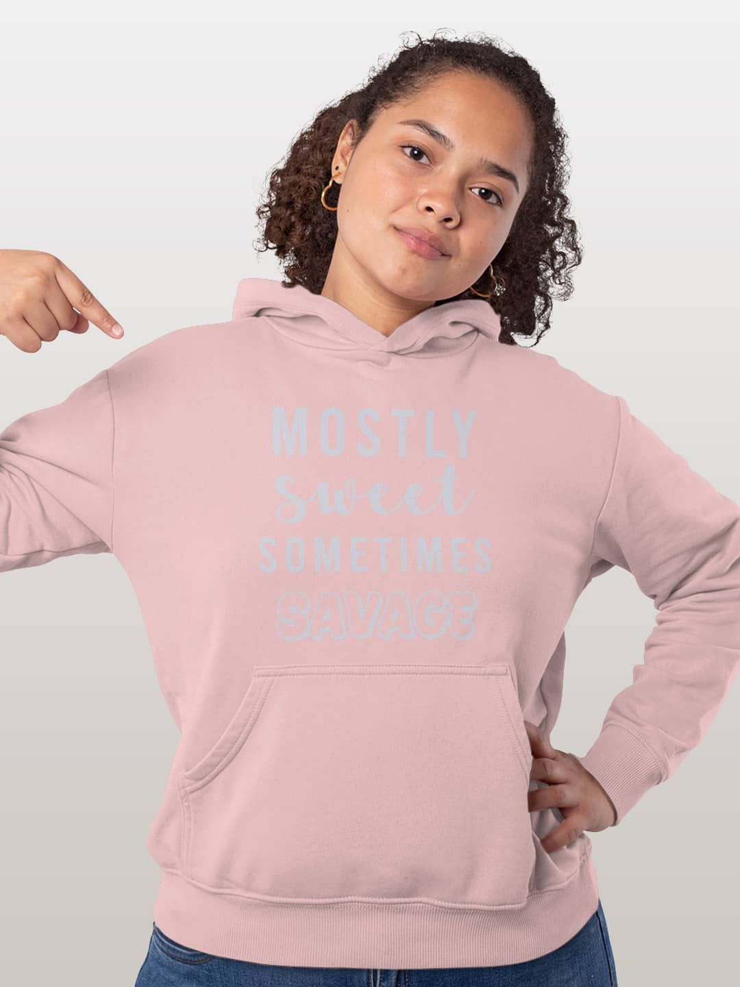 

macmerise Women Printed Hooded Sweatshirt, Pink