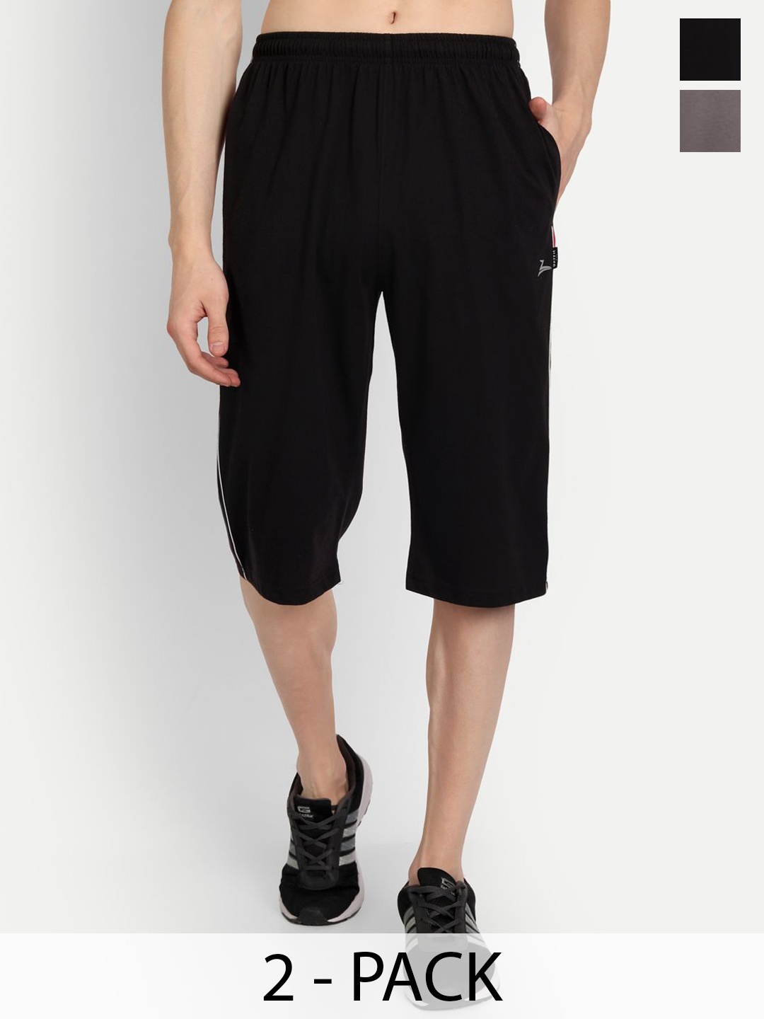 

ZEFFIT Men Pack Of 2 Regular Fit Capris, Black