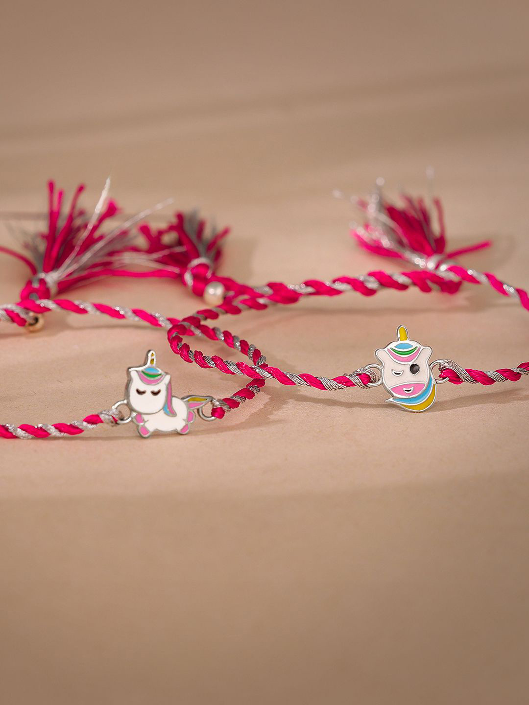 

GIVA 925 Silver Set Of 2 Threaded Rakhis With Roli & Chawal, Pink