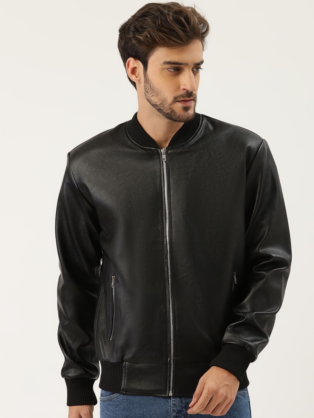 

Leather Retail Men Lightweight Bomber Jacket, Black