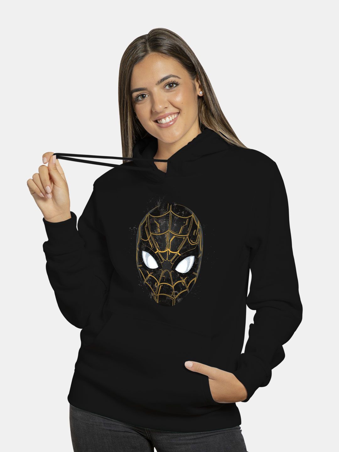 

macmerise Women Printed Hooded Sweatshirt, Black
