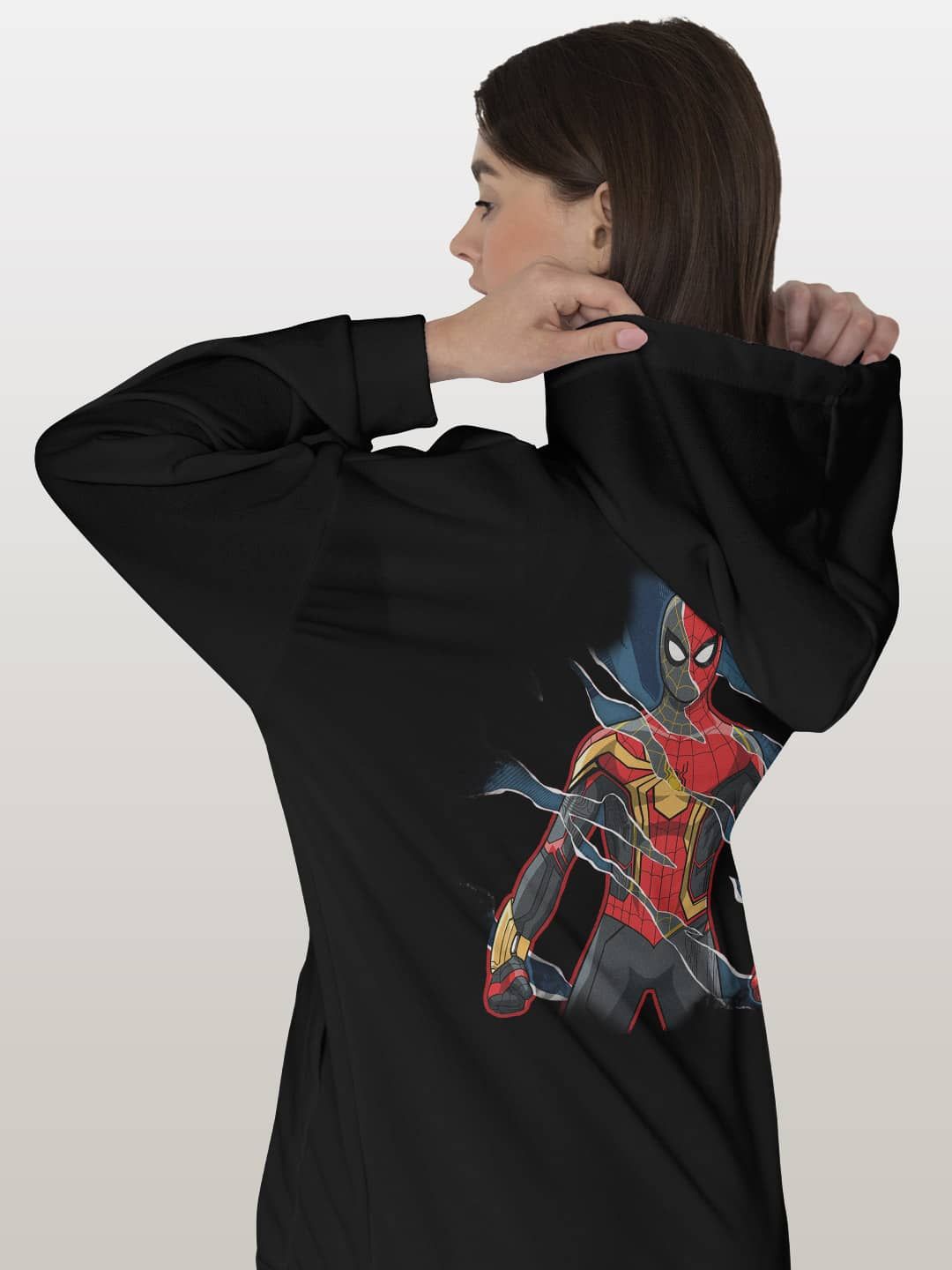 

macmerise Women Printed Hooded Sweatshirt, Black