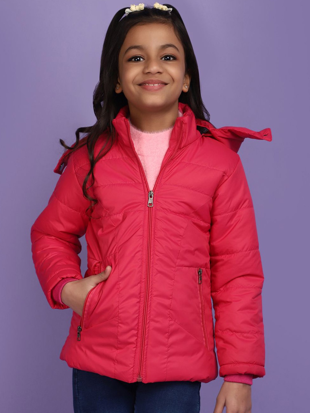 

V-Mart Girls Floral Lightweight Longline Padded Jacket, Fuchsia