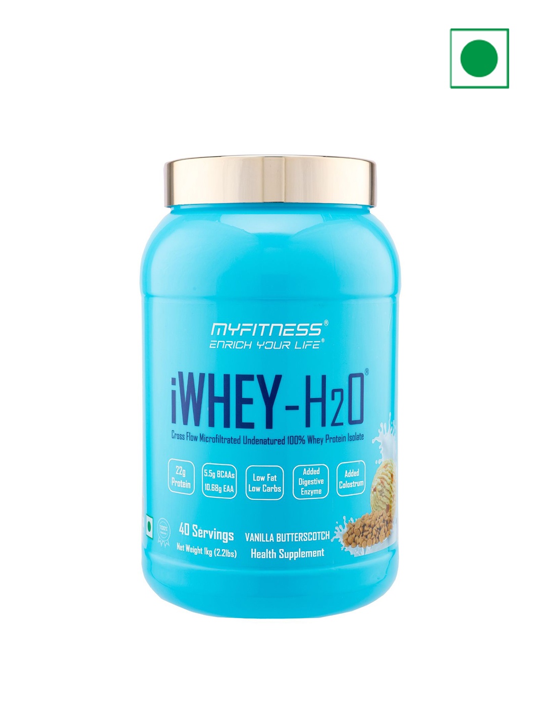 

Myfitness Microfiltrated Undenatured Whey Protein IsolateVanilla Butterscotch Flavour-1kg, Blue