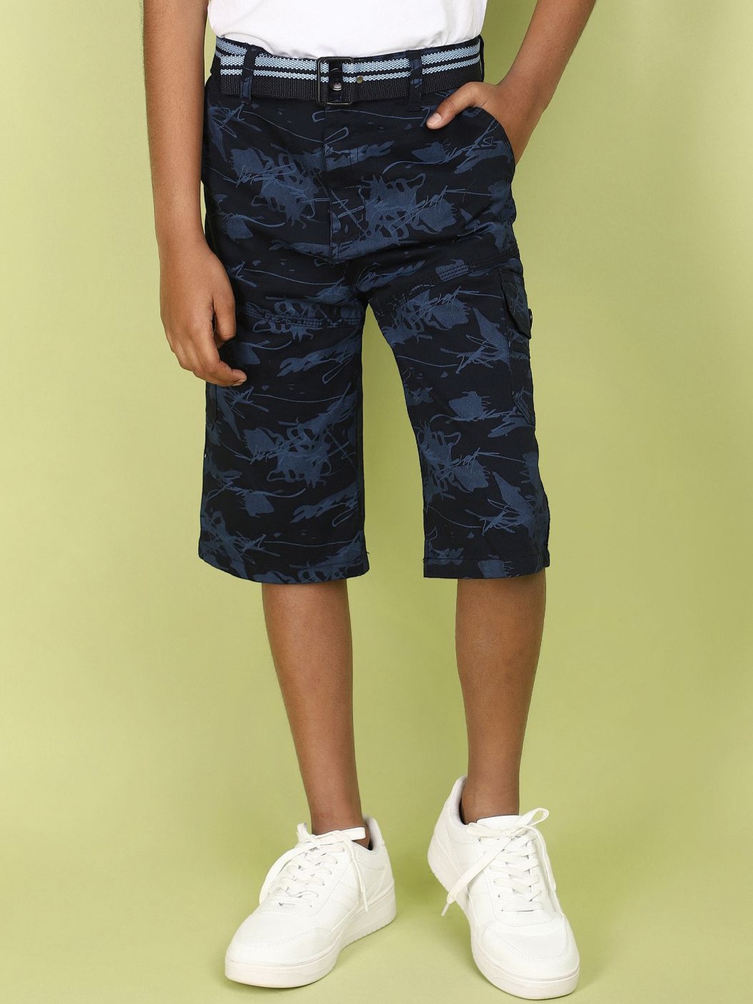 

V-Mart Boys Mid-Rise Satin Camouflage Printed Shorts, Blue