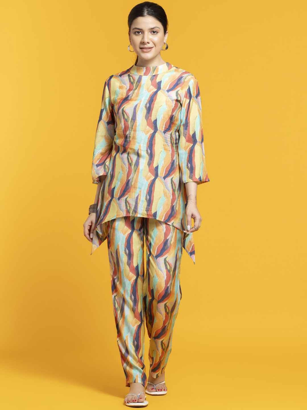 

SEW YOU SOON Printed Muslin Silk Tunic With Trousers, Yellow