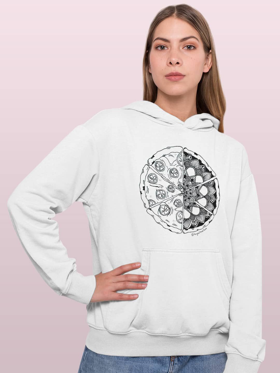 

macmerise Women Printed Hooded Sweatshirt, White