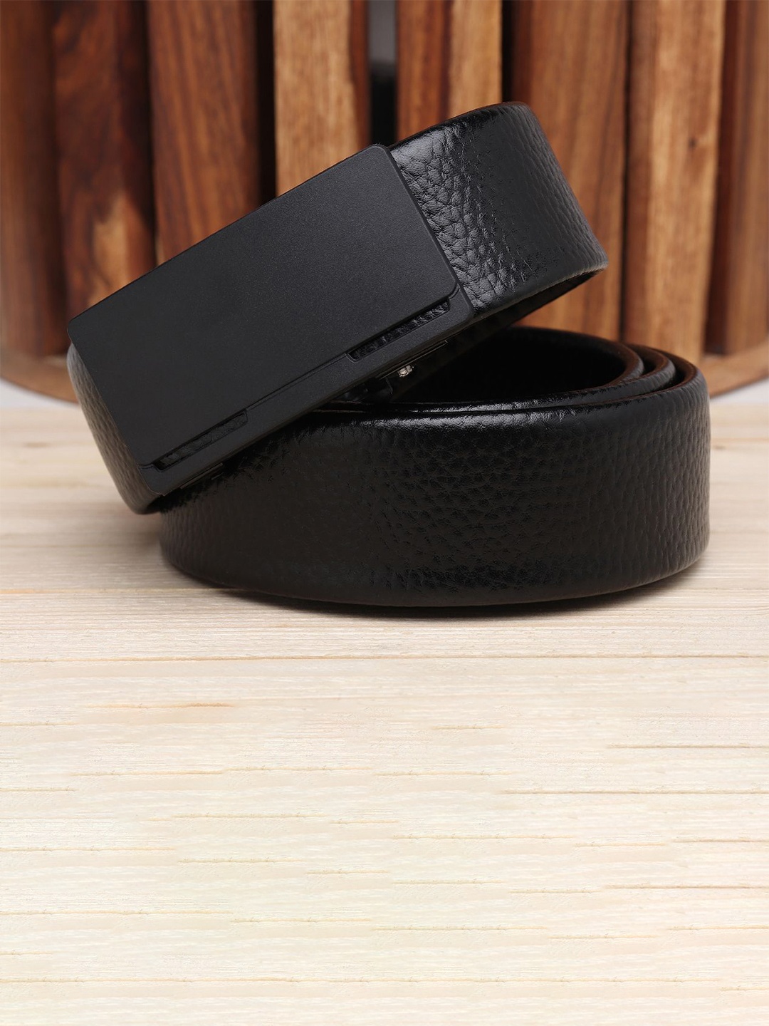 

WINSOME DEAL Men Textured Slider Buckle Closure Belt, Black