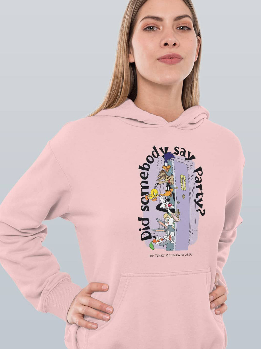 

macmerise Women Printed Hooded Sweatshirt, Pink