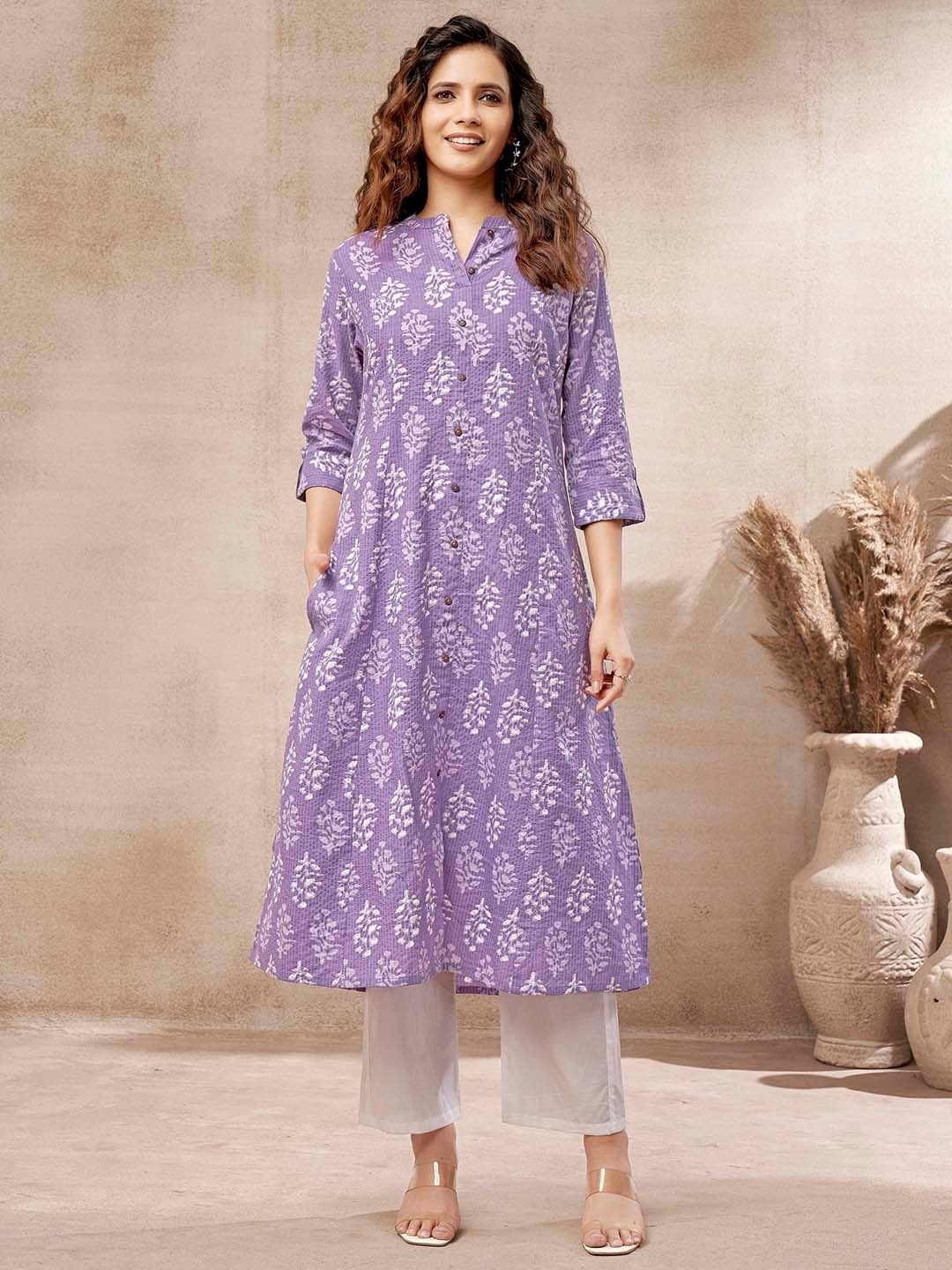 

SIJOPA Printed A-Line Kurta, Purple