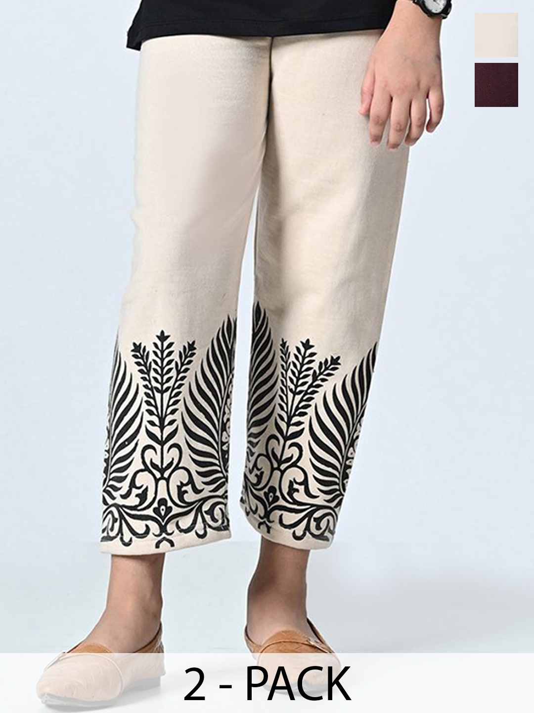 

BAESD Girls Pack Of 2 Printed Regular Trousers for Winter, Burgundy