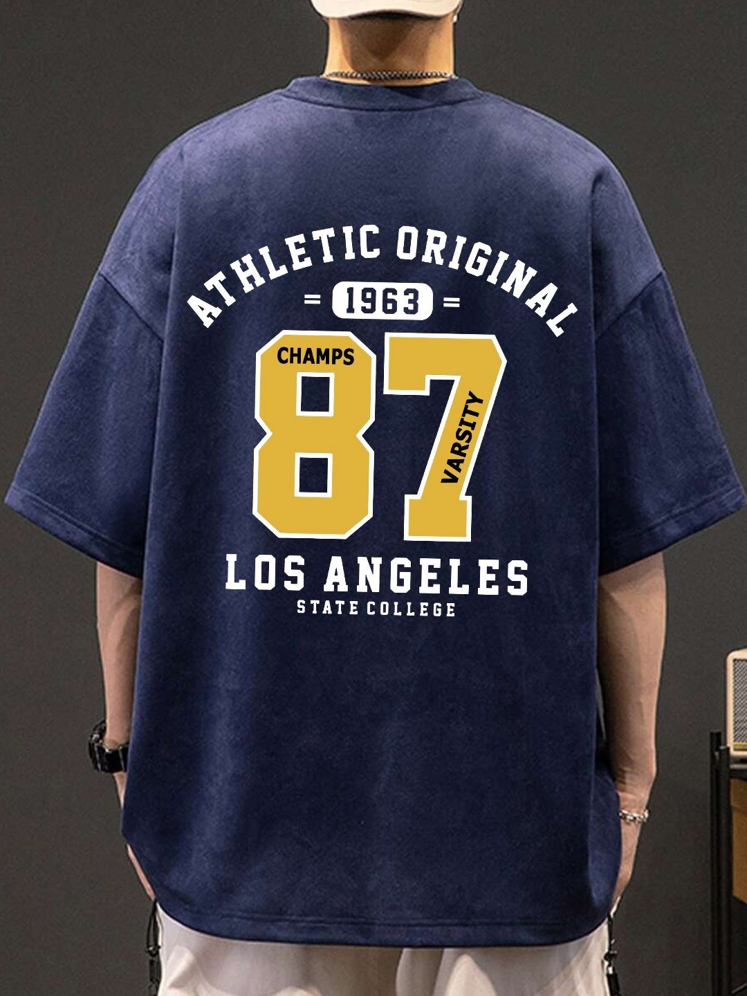 

TABADTOD Men Dyed V-Neck T-shirt, Navy blue