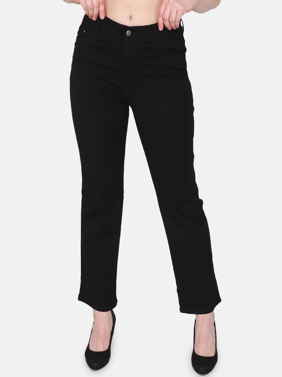 

Albion By CnM Women Straight Fit Clean Look Stretchable Jeans, Black