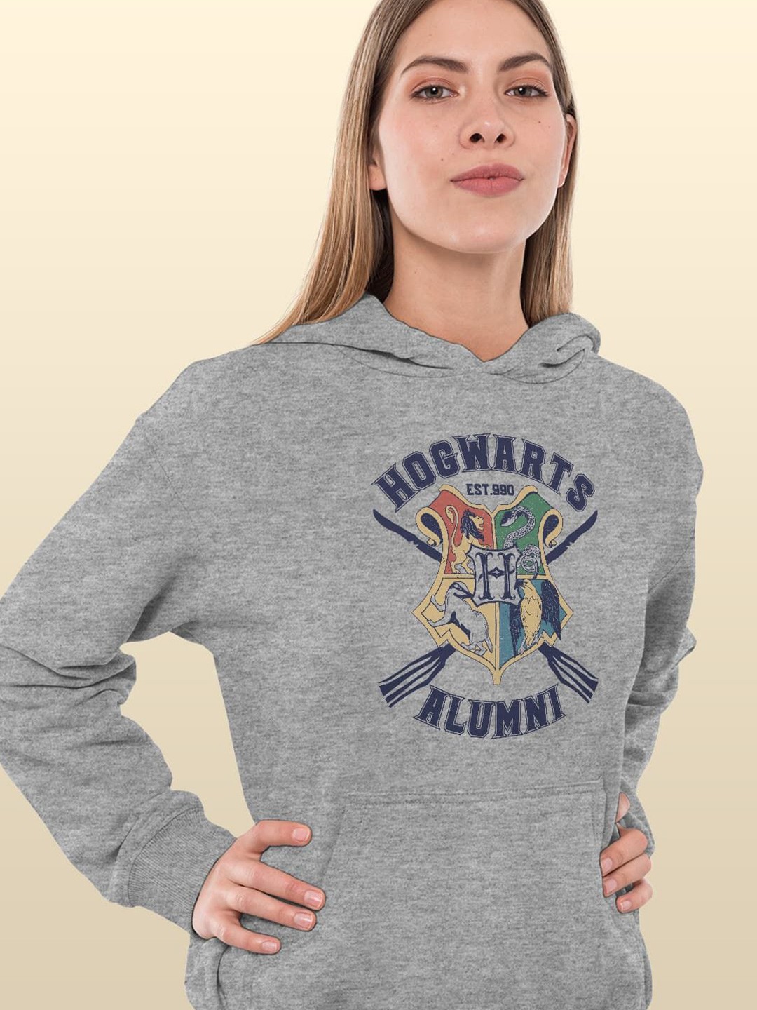 

macmerise Women Printed Hooded Sweatshirt, Grey