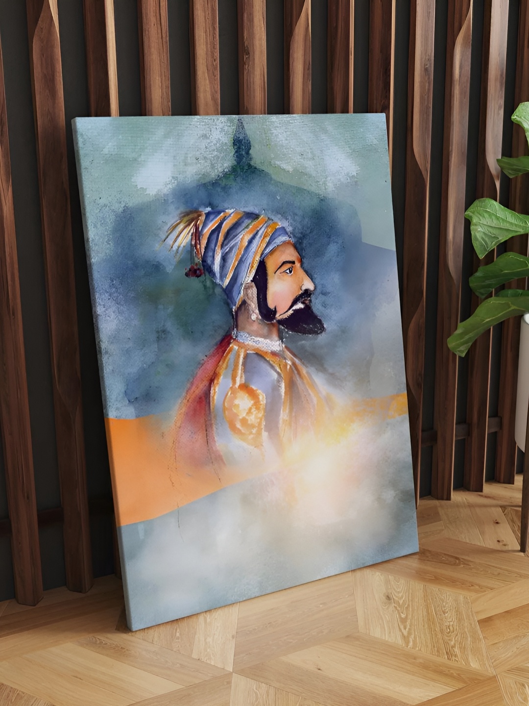 

CLAWCRAFTS Blue & Orange Wooden Canvas Wall Art