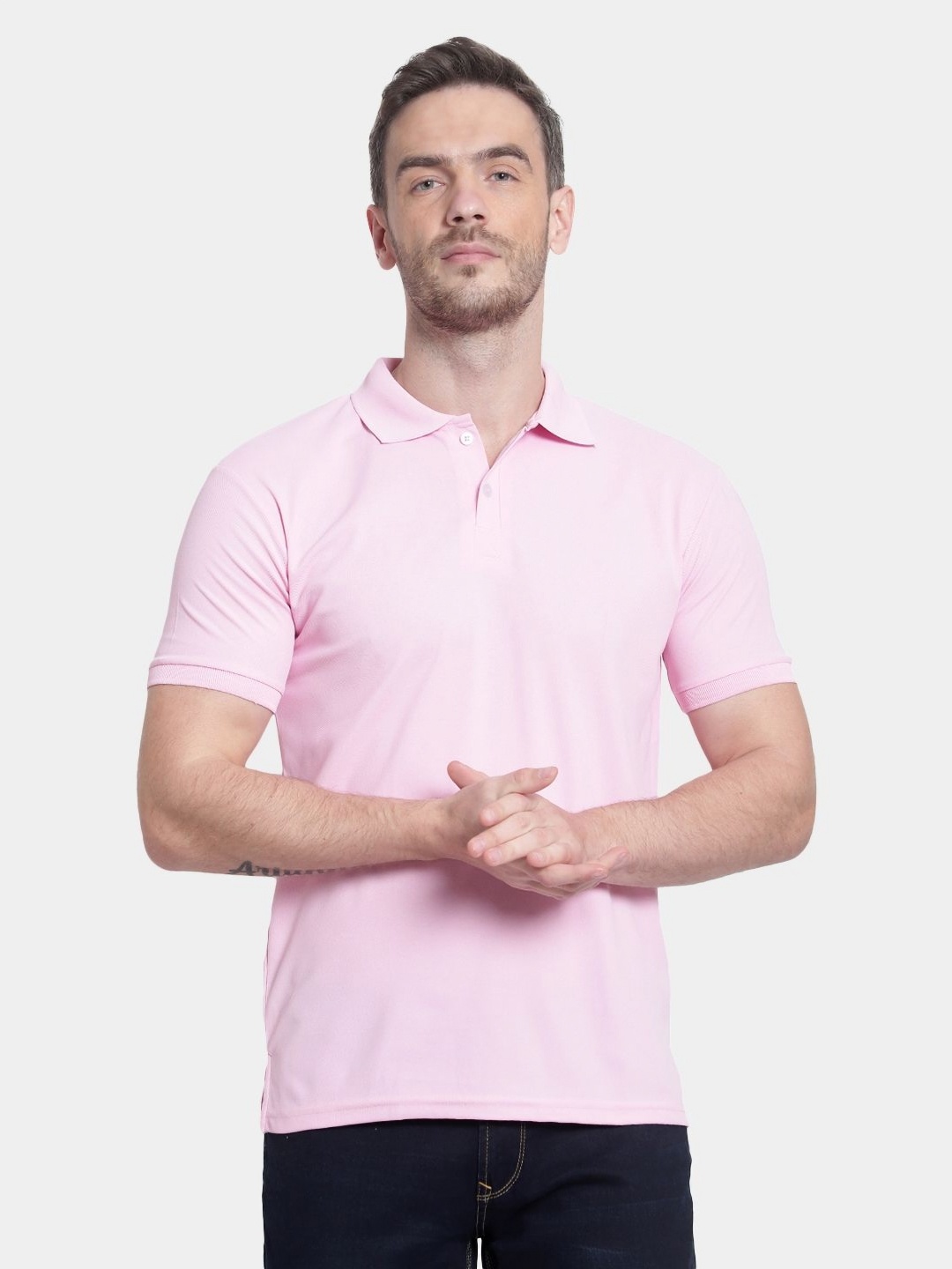 

MANTICORE Men Solid Polo Collar Cotton T-shirt, Pink