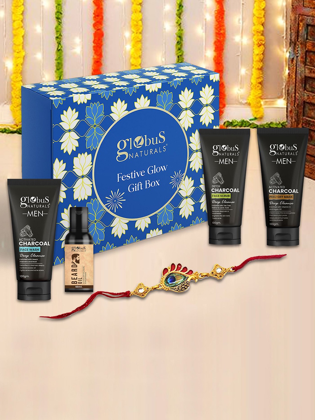

Globus naturals Charcoal Face Wash, Scrub, Peel Off Mask & Beard Oil Gift Set, Multi