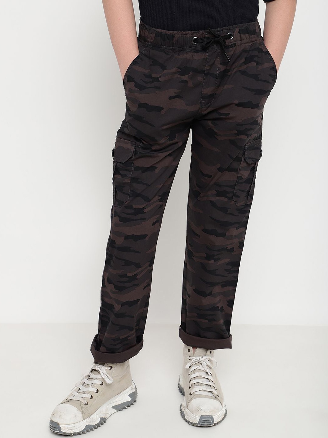 

Octave Boys Camouflage Printed Cotton Regular-Fit Cargo Track Pants, Black