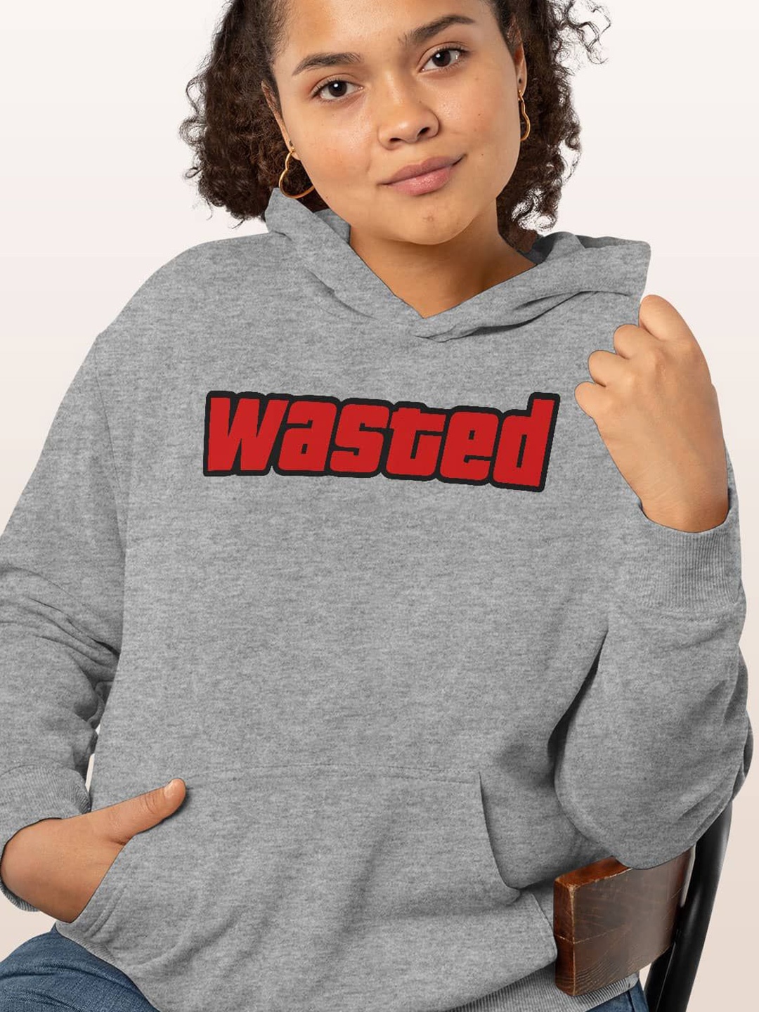 

macmerise Women Printed Hooded Sweatshirt, Grey