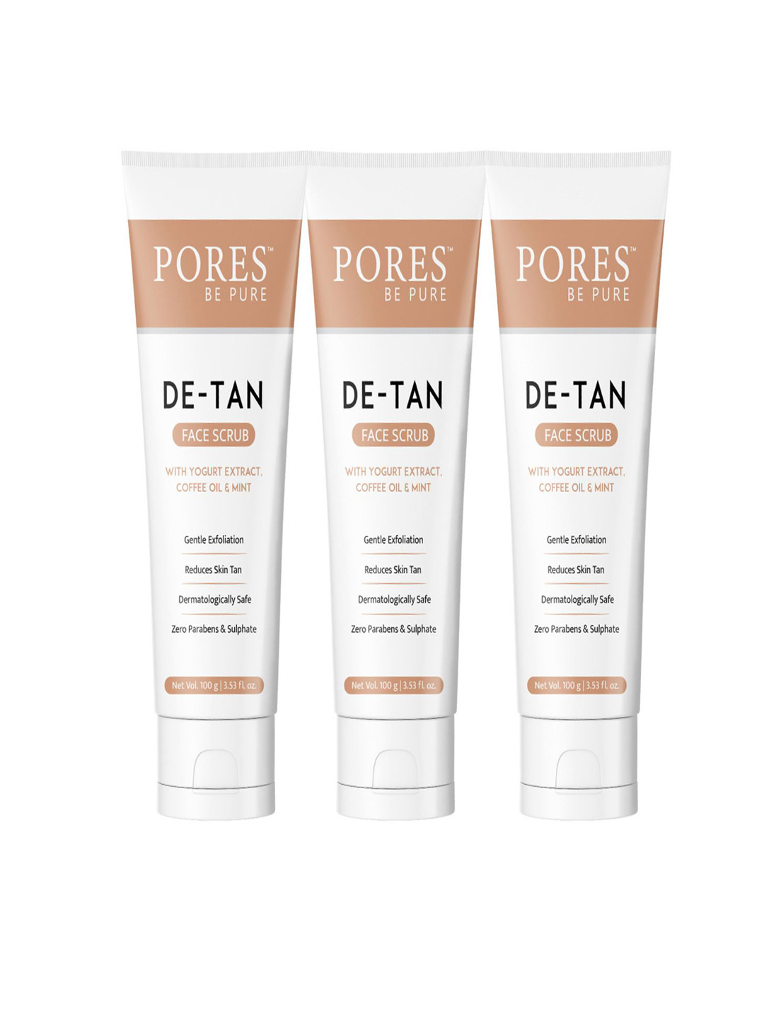 

PORES Be Pure Set of 3 De-Tan Face Scrub with Yogurt & Coffee Oil - 100 g each, White