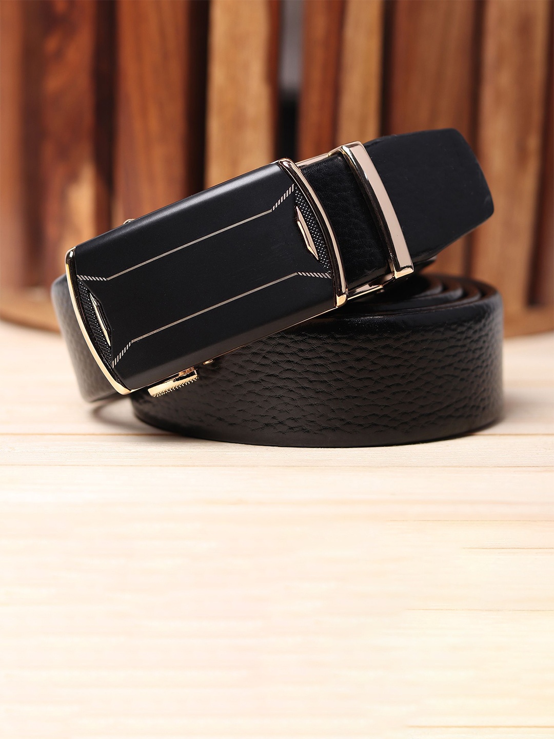 

WINSOME DEAL Men Slider Buckle Closure Textured Formal Belt, Black