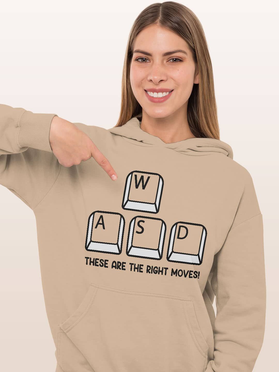 

macmerise Women Printed Hooded Sweatshirt, Beige