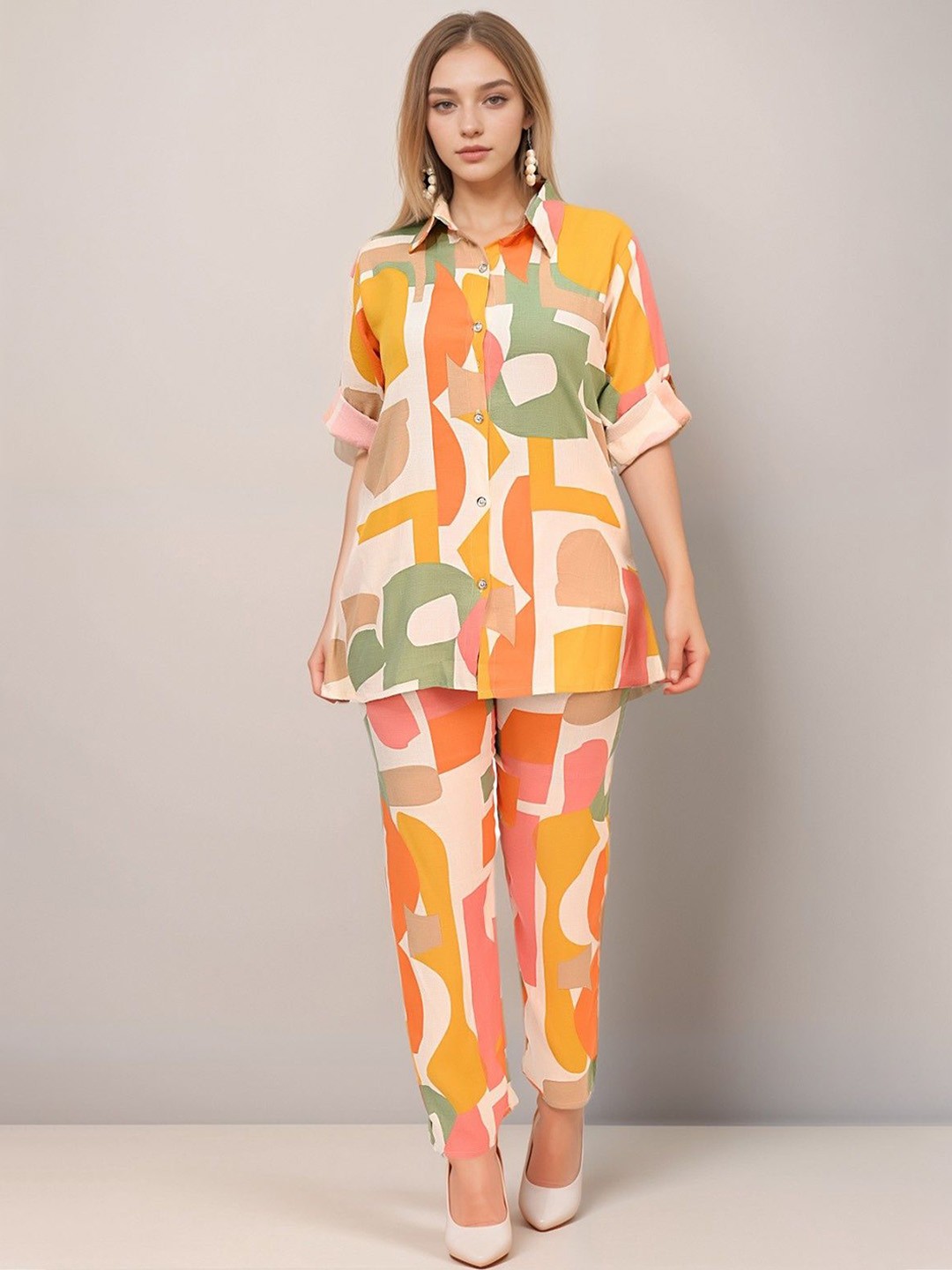 

BAESD Printed Long Sleeves Shirt & Trouser, Orange
