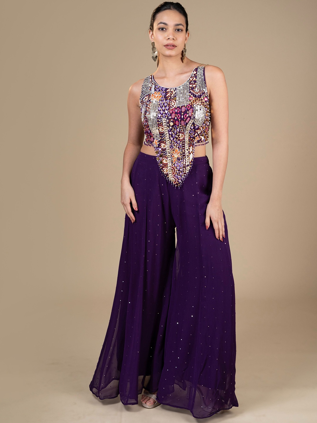 

House Of Dharaa Embellished Top With Palazzo, Purple