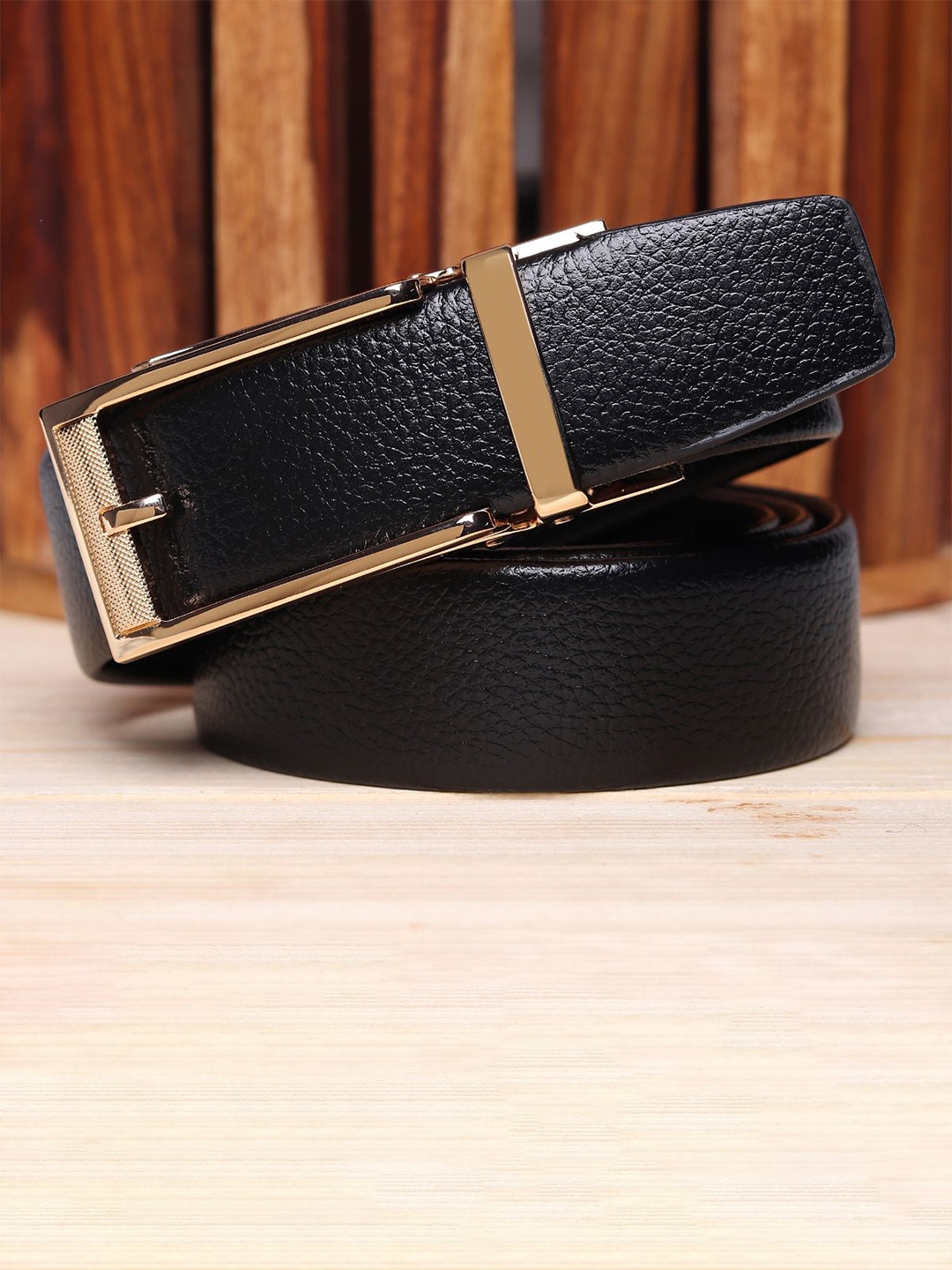 

WINSOME DEAL Men Textured Slider Buckle Closure Belt, Black