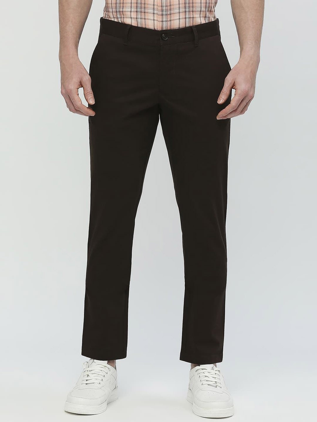 

Basics Men Mid-Rise Slim Fit Regular Trousers, Brown