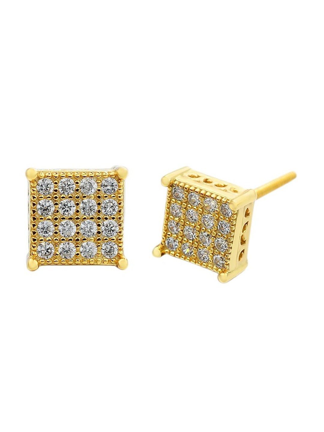 

KRENOZ Stainless Steel Cubic Zirconia Stone Studded Square Studs, Gold