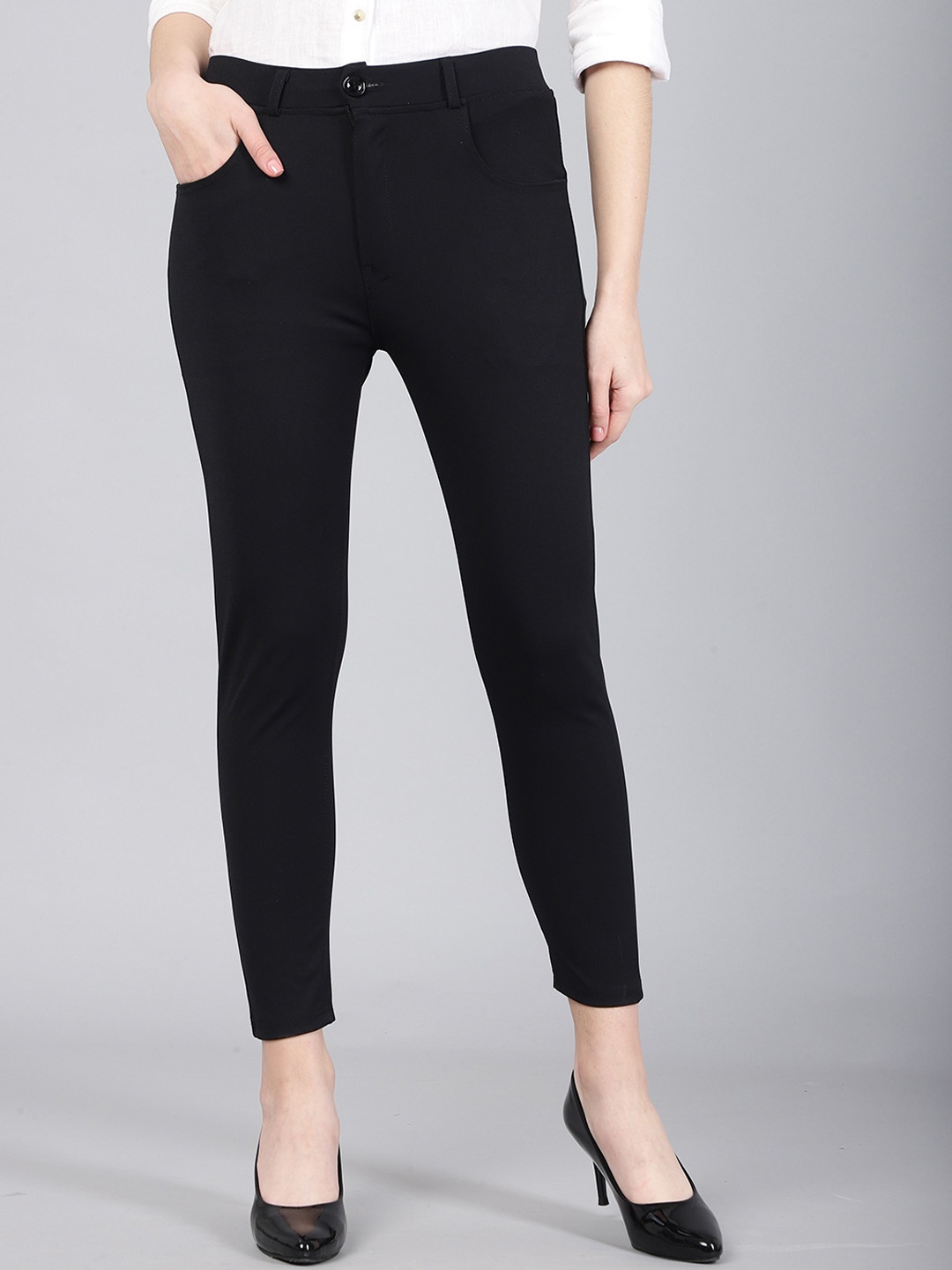 

BAESD Women Relaxed High-Rise Wrinkle Free Flat-Front Trousers, Black