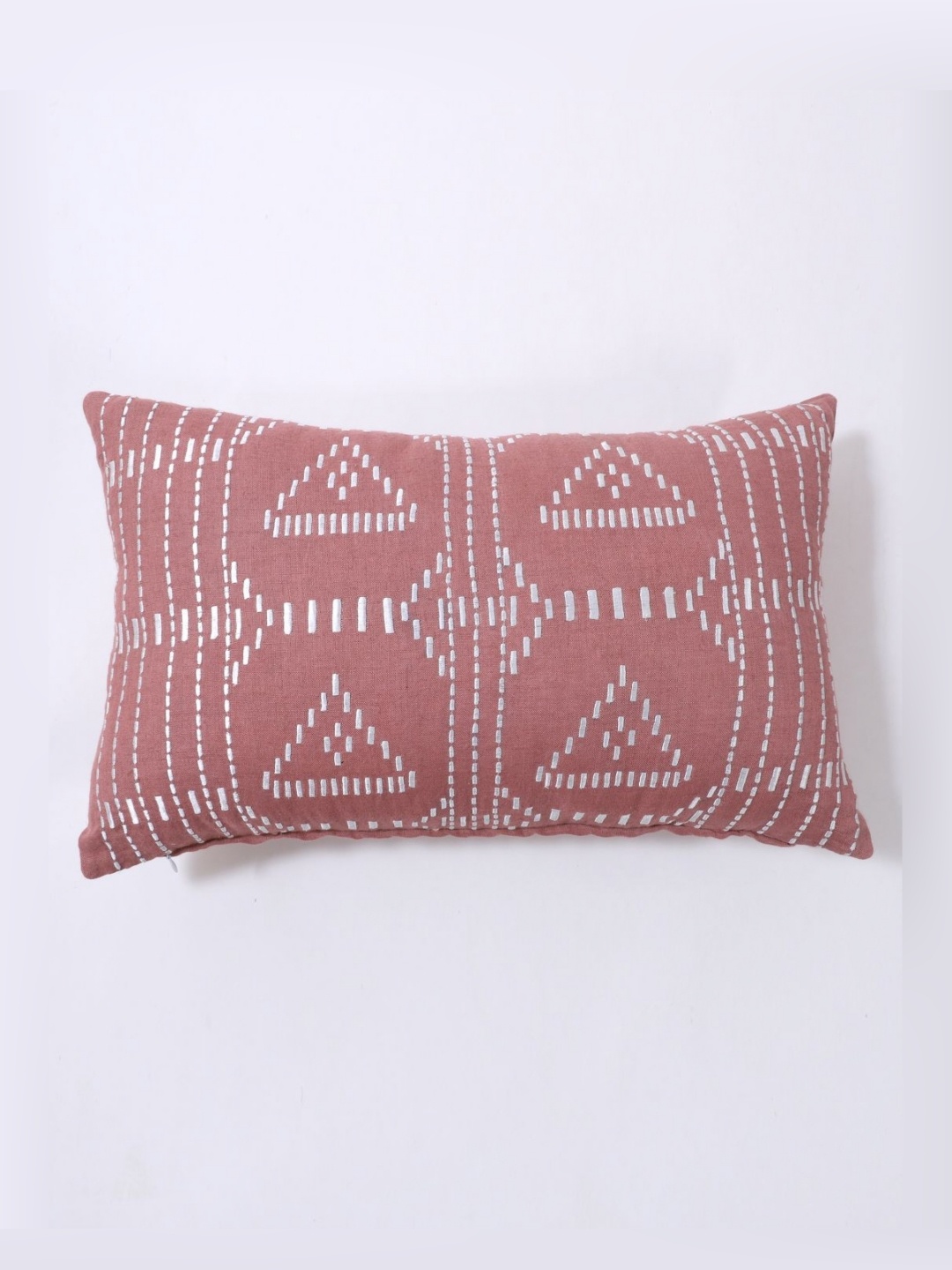 

Art Avenue Pink & White Embroidered Cotton Linen Rectangle Cushion Cover