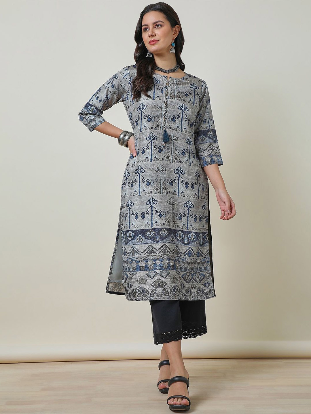 

Soch Ethnic Motifs Printed Straight Kurta, Grey