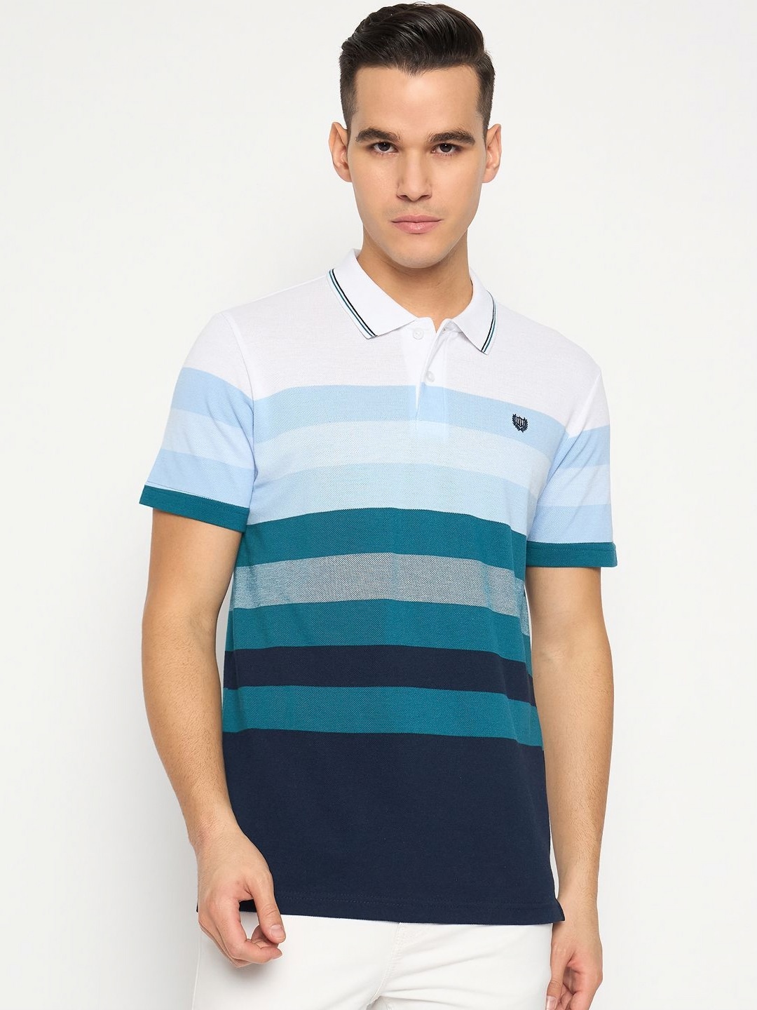 

Duke Men Striped Polo Collar Cotton T-shirt, Blue