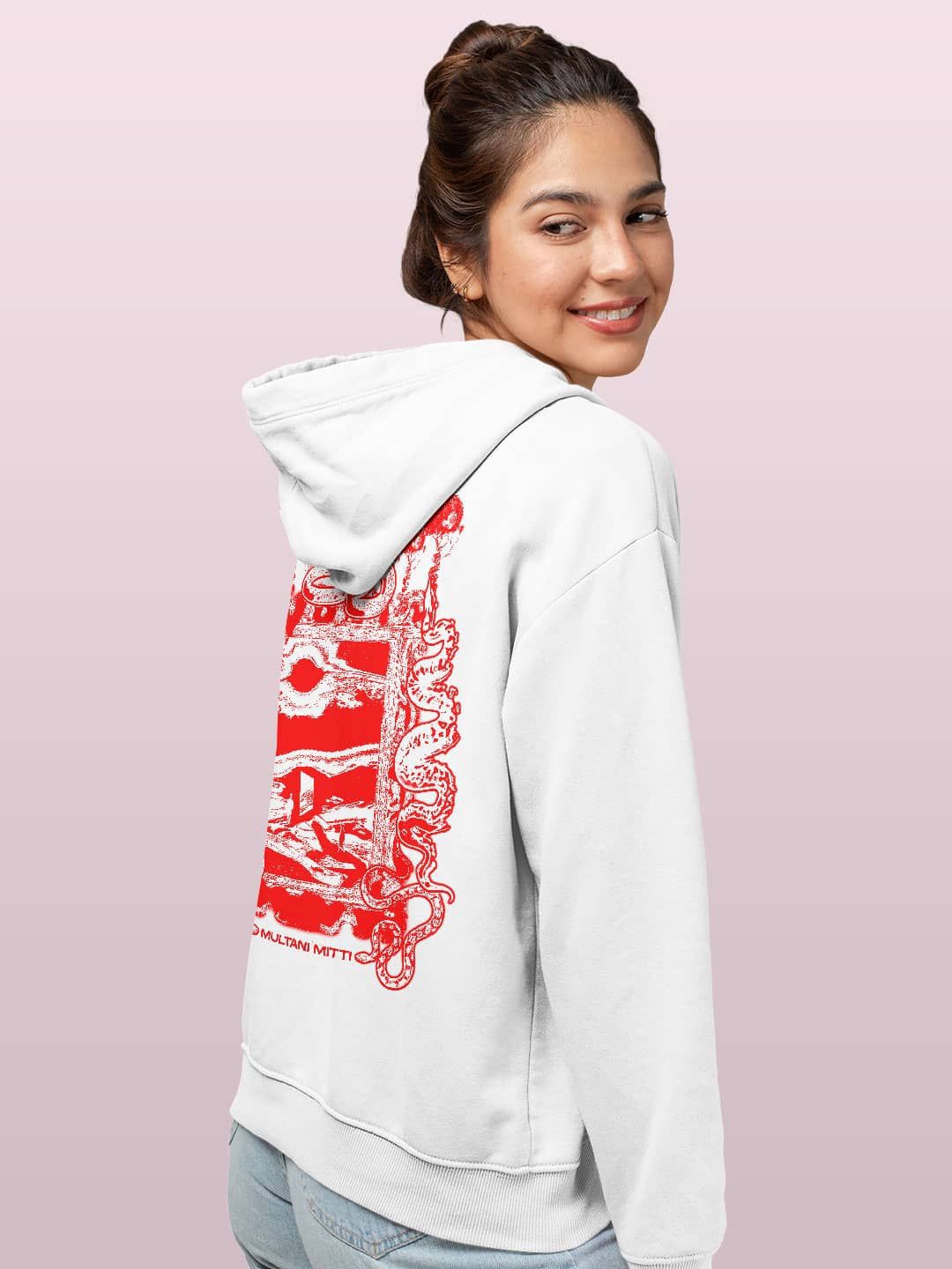 

macmerise Women Printed Hooded Sweatshirt, White