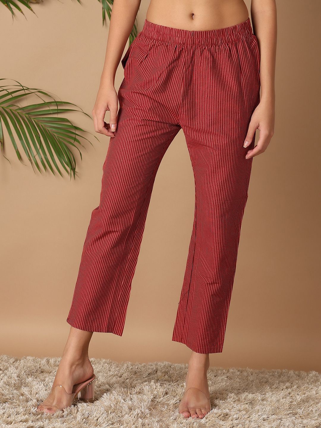 

V-Mart Women Striped Ethnic Palazzos, Maroon