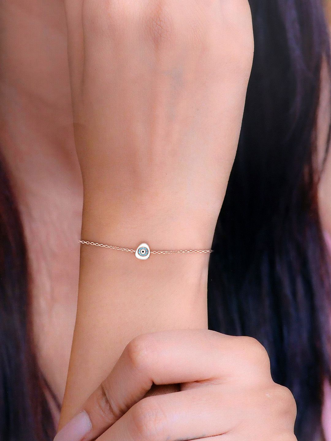 

KAI JEWEL Sterling Silver CZ Studded Rose Gold-Plated Minimalistic Link Bracelet