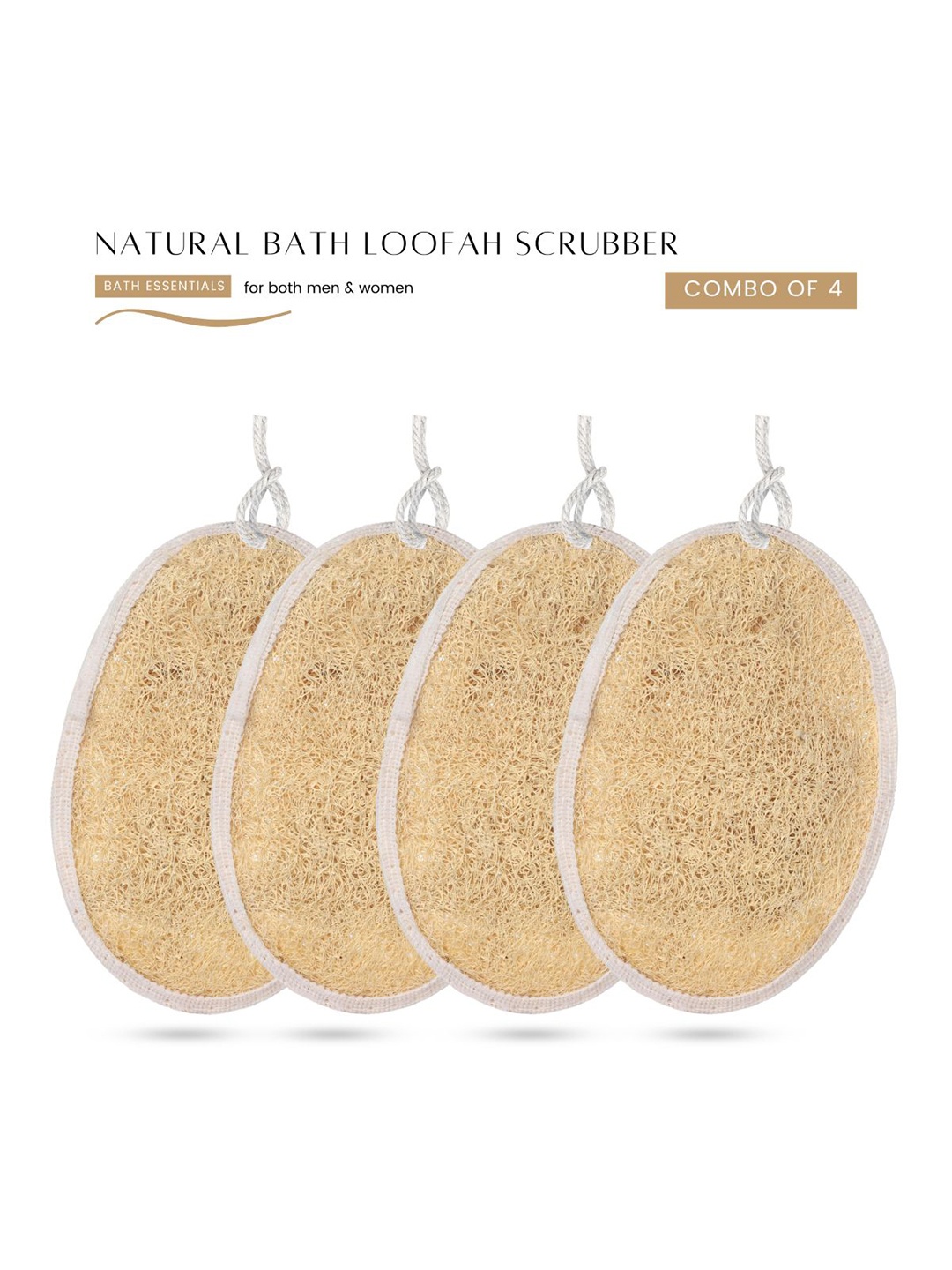 

CareDone Set Of 4-Pcs Natural Body Scrubber Loofah, Beige