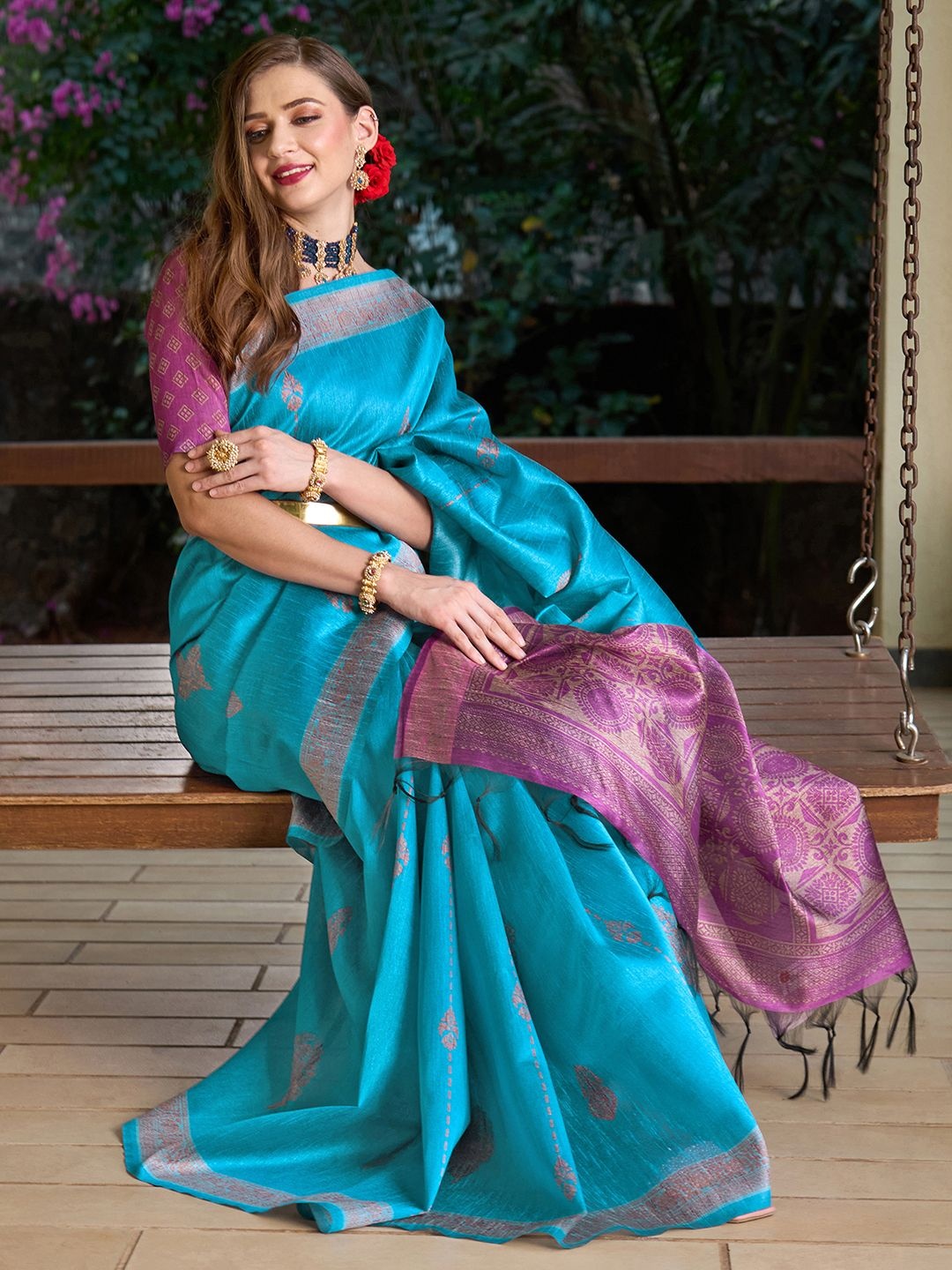 

Saree mall Woven Design Bagh Sarees, Blue