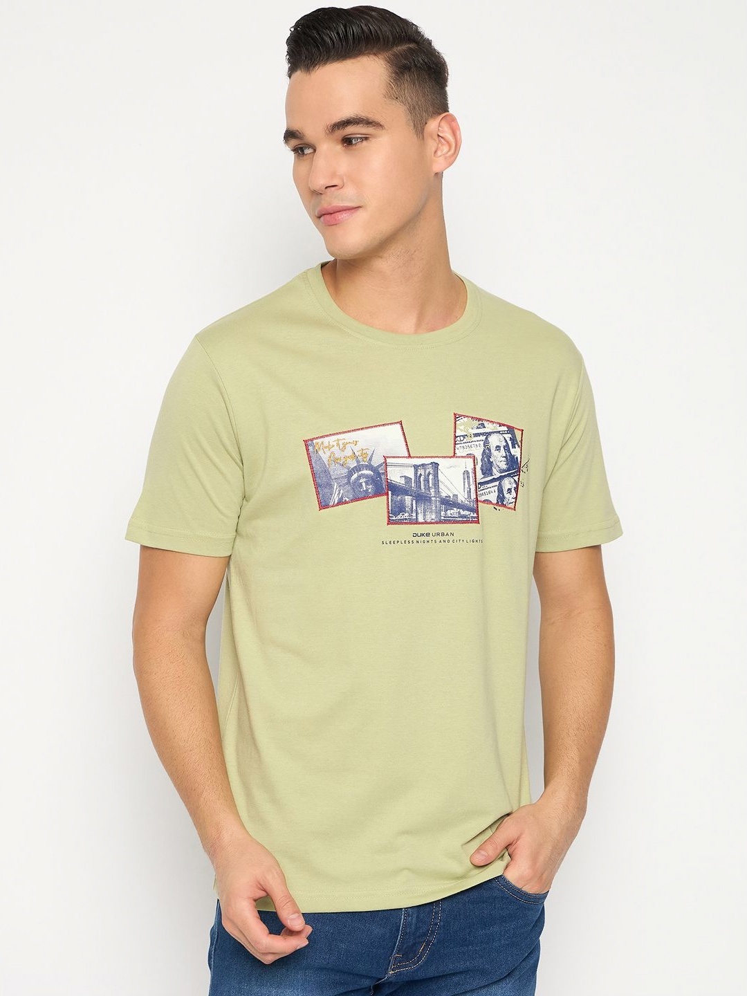 

Duke Men Graphic Printed Round Neck Cotton Slim Fit T-shirt, Green