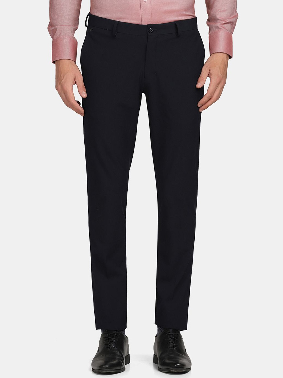 

Blackberrys Men Mid-Rise Slim Fit Formal Trousers, Navy blue