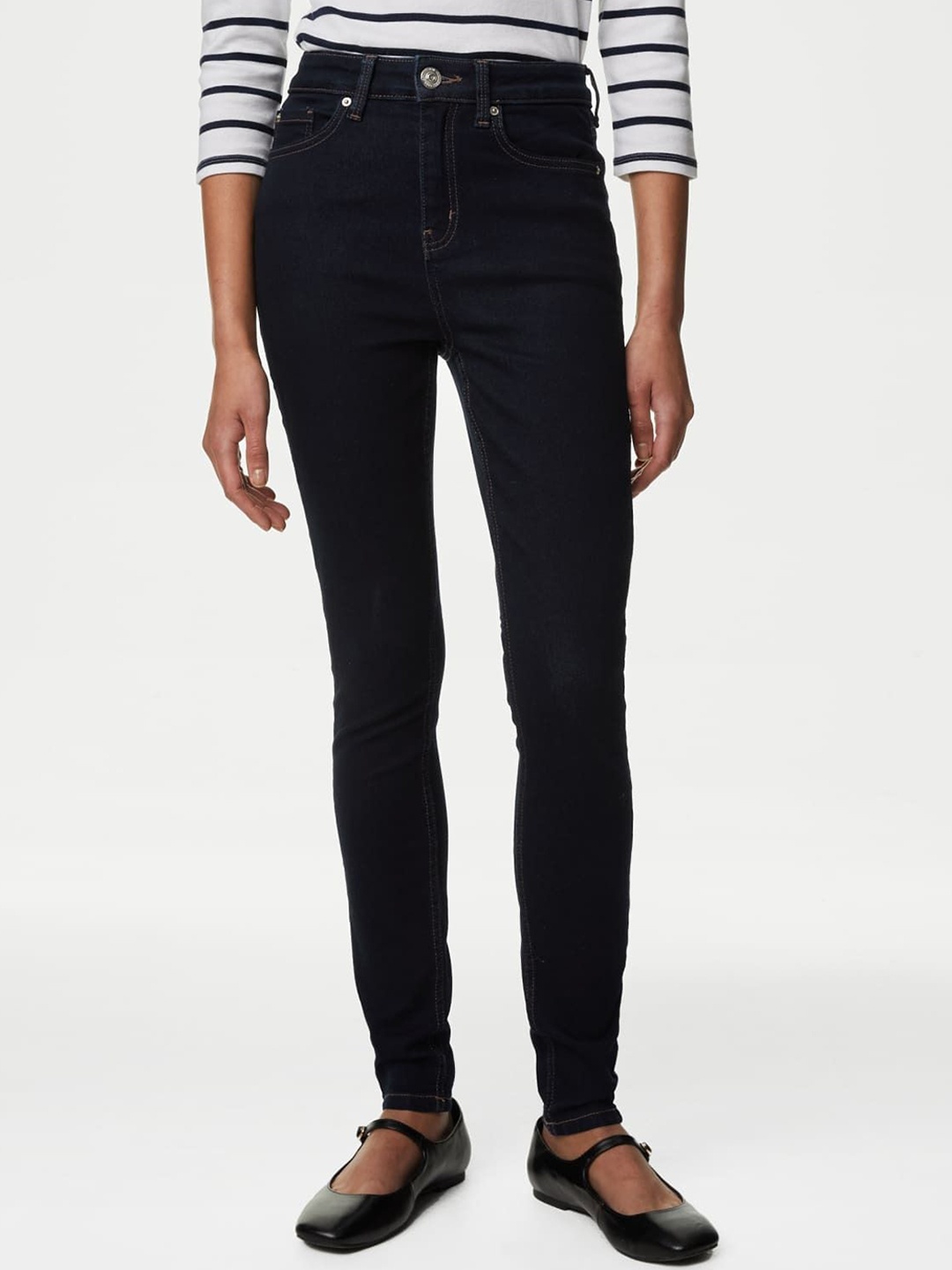 

Marks & Spencer Women Skinny Fit High-Rise Jeans, Navy blue