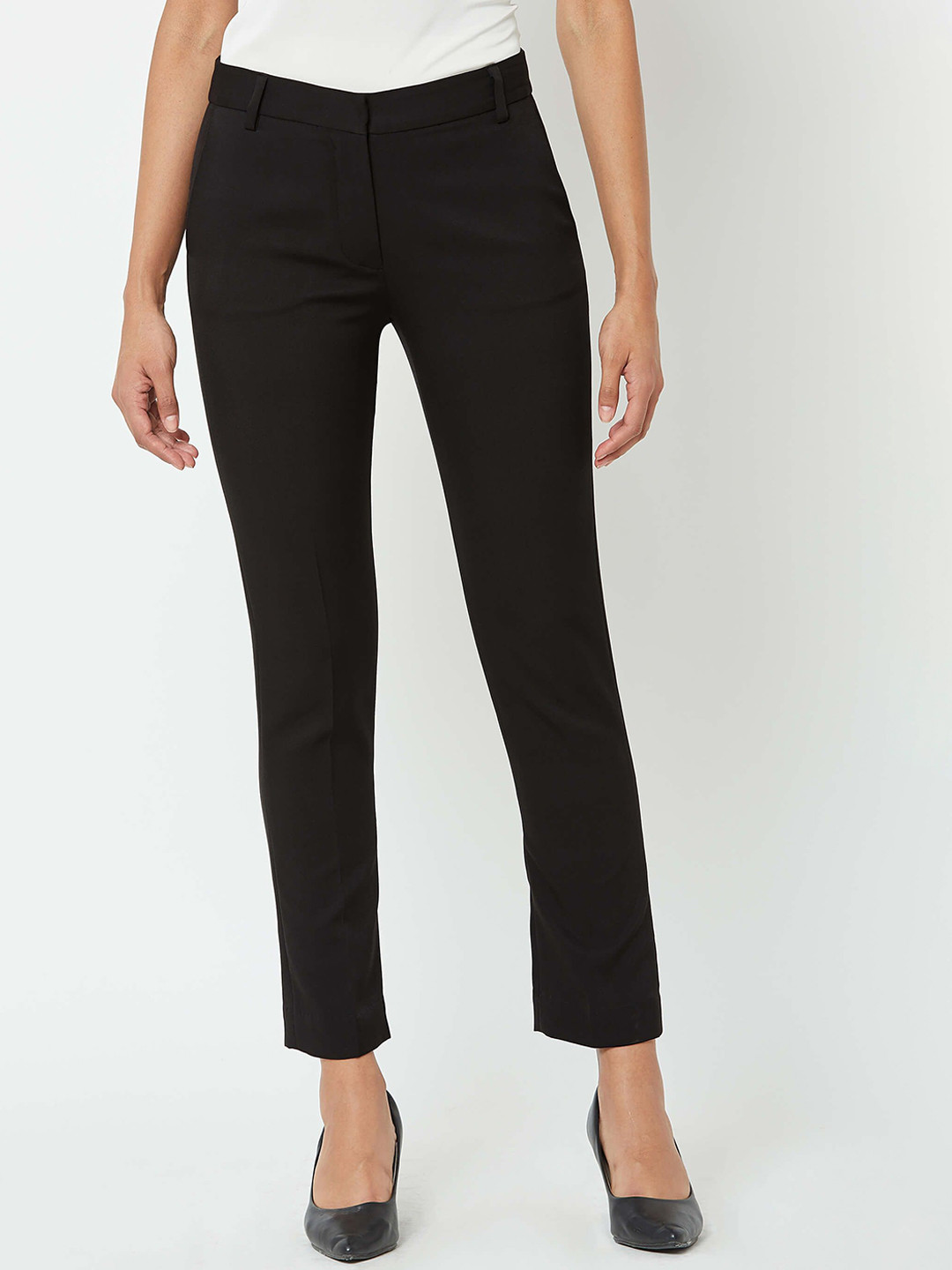 

SALT ATTIRE Women Smart Mid-Rise Formal Trousers, Black